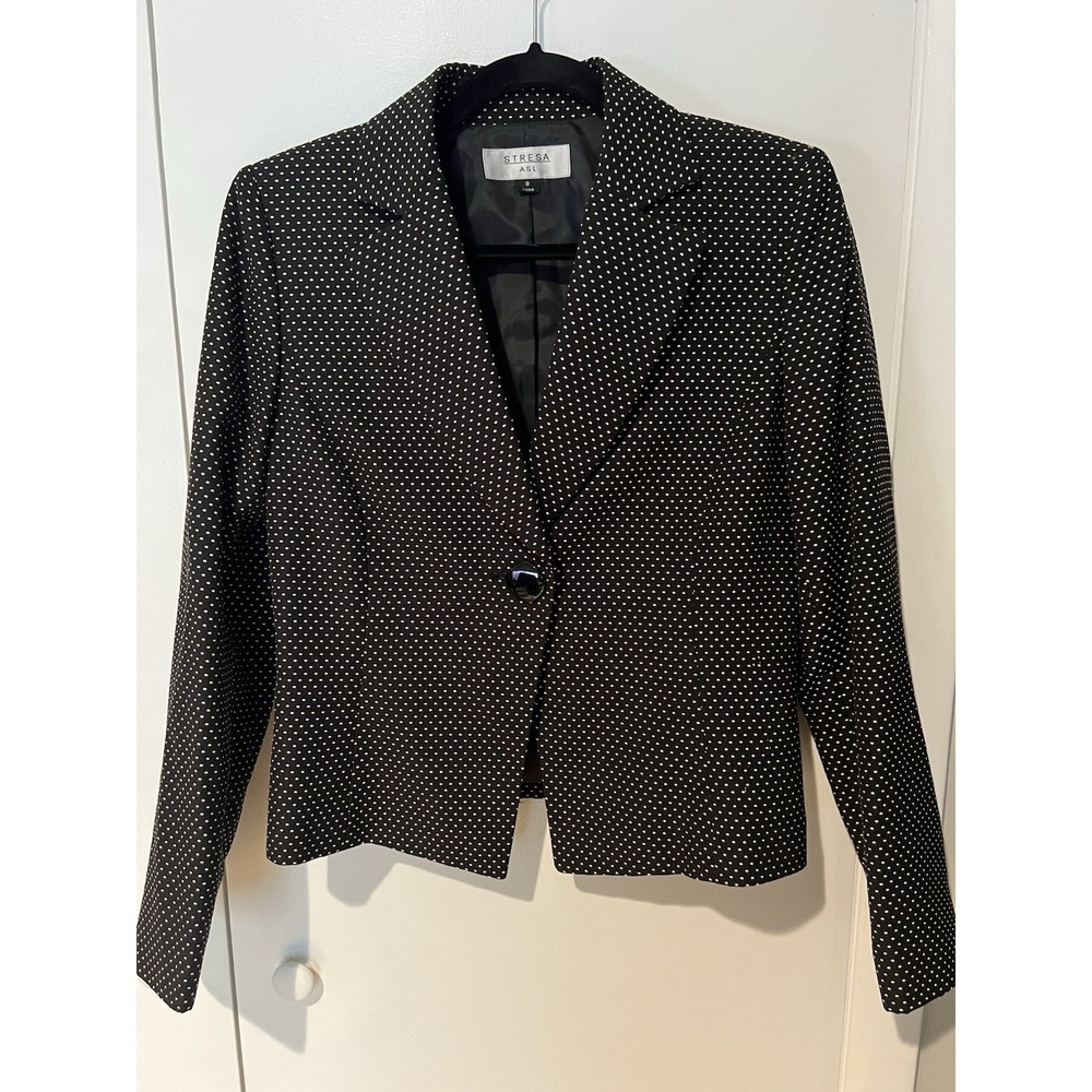 Stresa ASL Blazer Womens Size 8 Black Cream Polka Dot Work‎ Career Professional